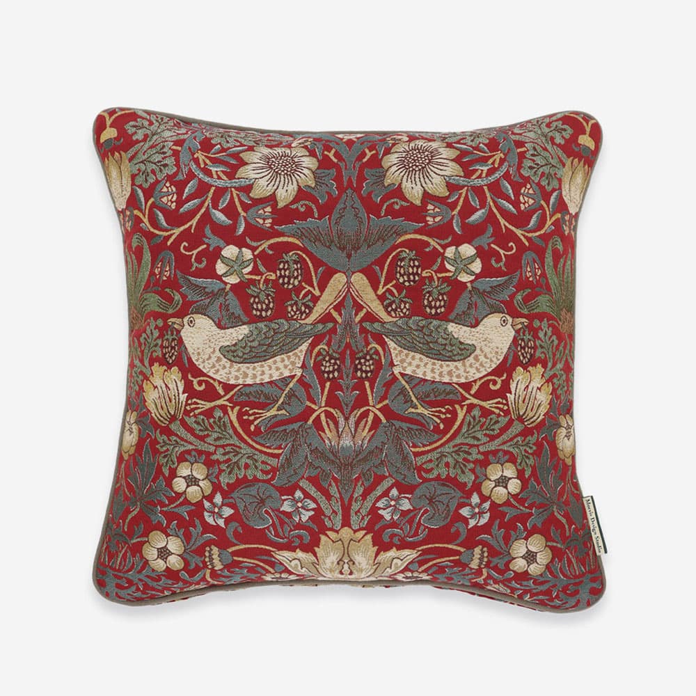 クッションカバー「いちご泥棒」ブルーグリーン 45cm角 Morris Design