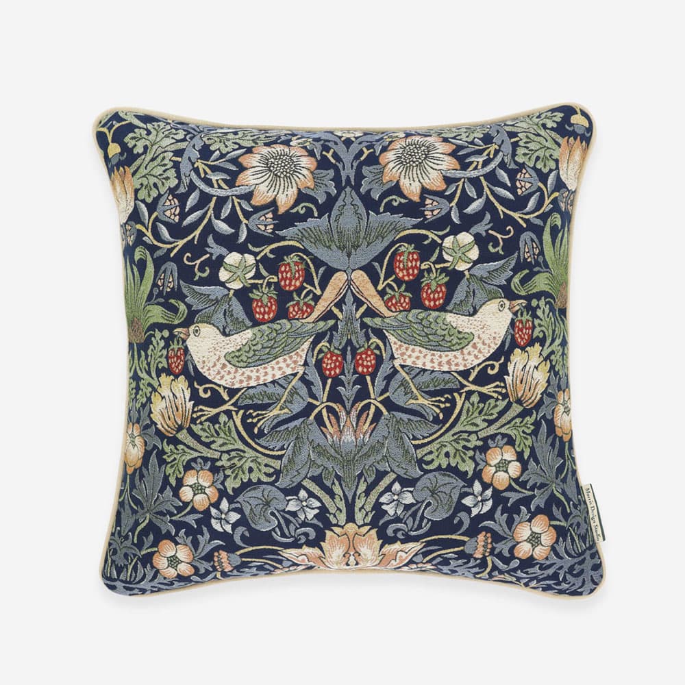 クッションカバー「いちご泥棒」ブルーグリーン 45cm角 Morris Design