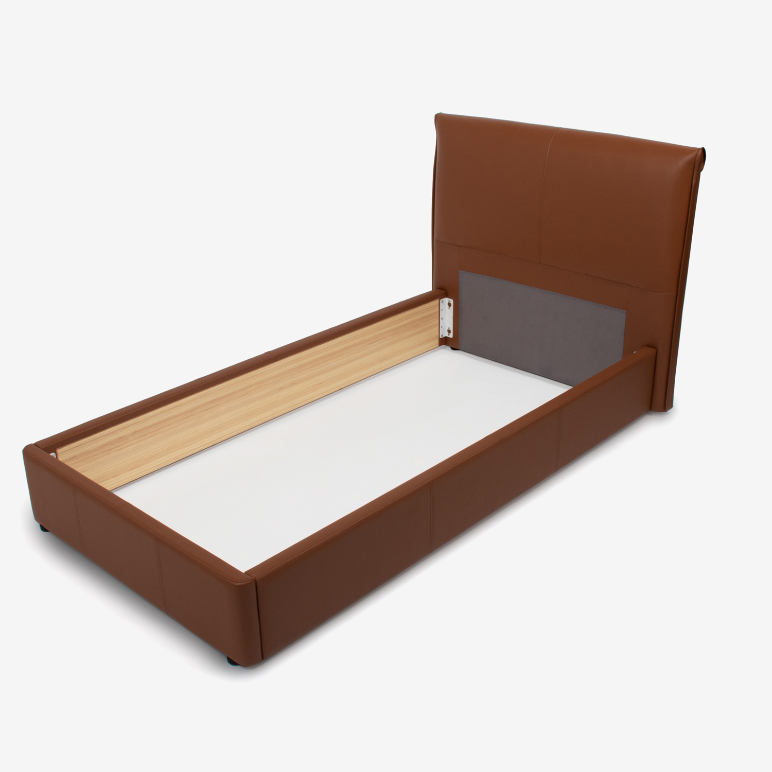 ベッドフレーム「モルト」半革張り ブラウン色 ※ボトムクッション落し