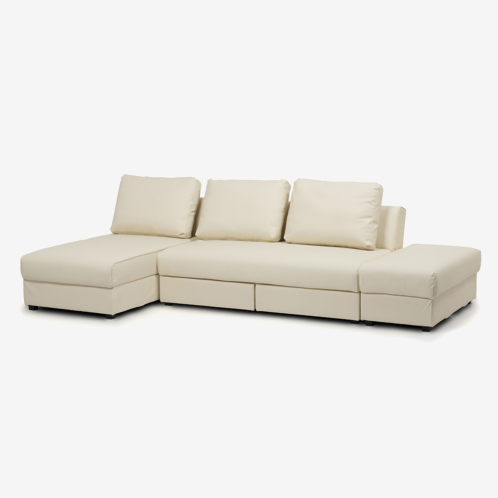 カウチソファ2点セット＋オットマン ソファベッド「パズル」ソフト