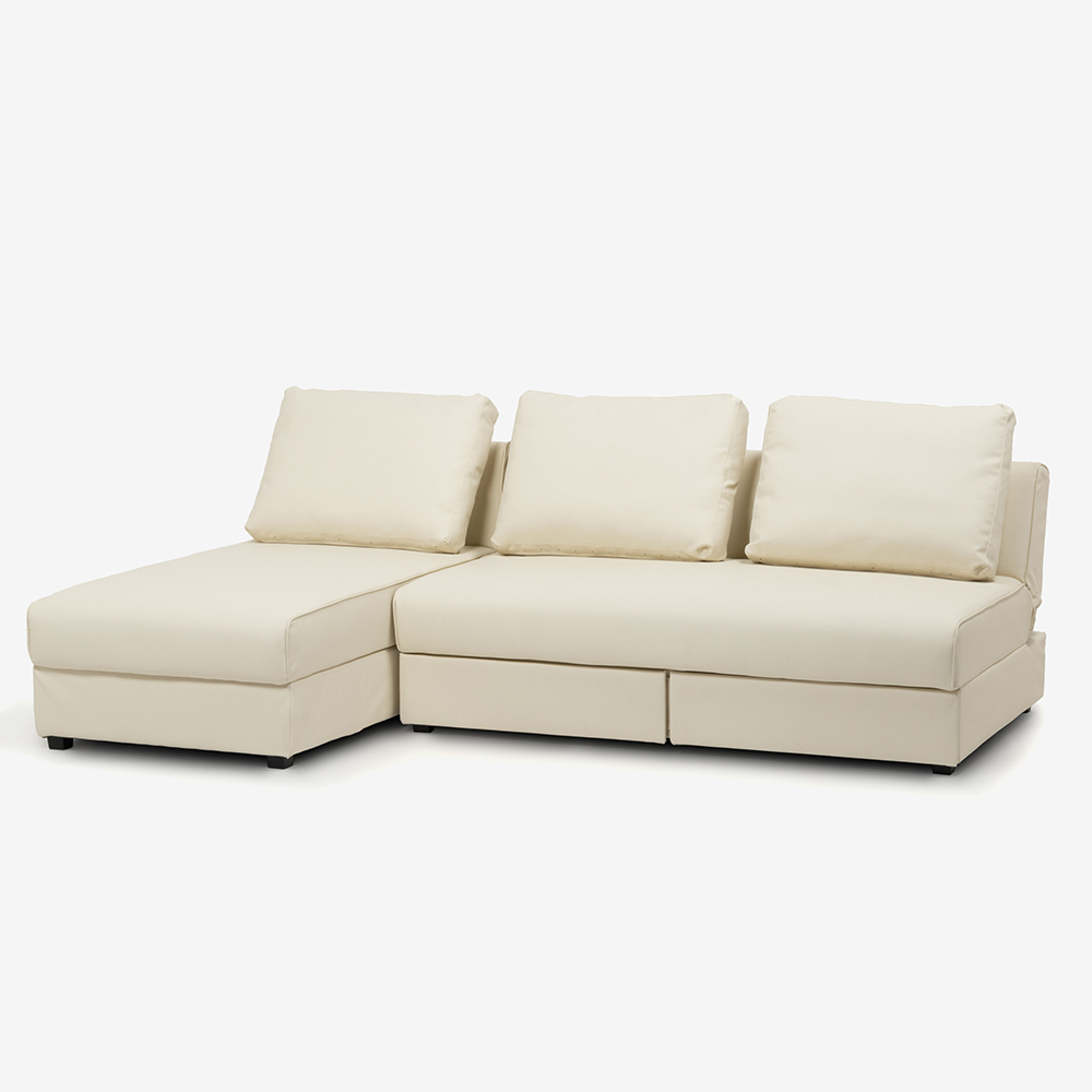 カウチソファ2点セット ソファベッド「パズル」ソフトレザー