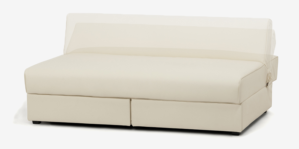 アームレスラブソファ「パズル」ソフトレザー アイボリー色 収納付き