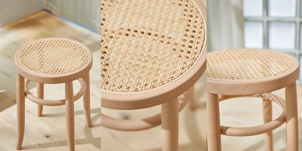 秋田木工 スツール「209-R」座面高43cm ブナ材白木塗装/座面籐張り