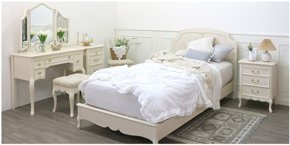 ベッドフレーム「フルール WH」リンデン材ホワイトウォッシュ色