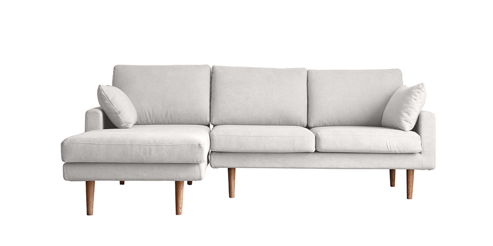 カウチソファ 向って左カウチ「レオ」幅214cm #5アイボリー色 脚部全2