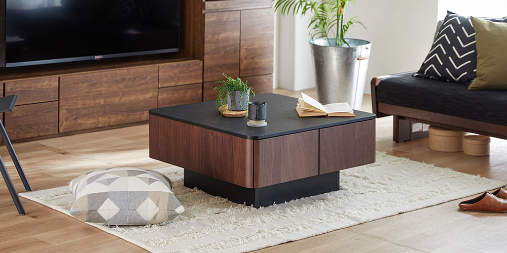 センターテーブル「MLT-211 80」幅80cm WN色 天板メラミン化粧板