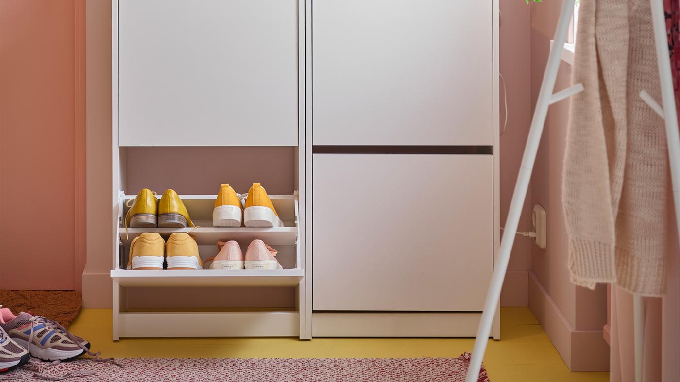 玄関収納 大型下駄箱 ハンガーキャビネット（ミラー付き）ホワイトIKEA