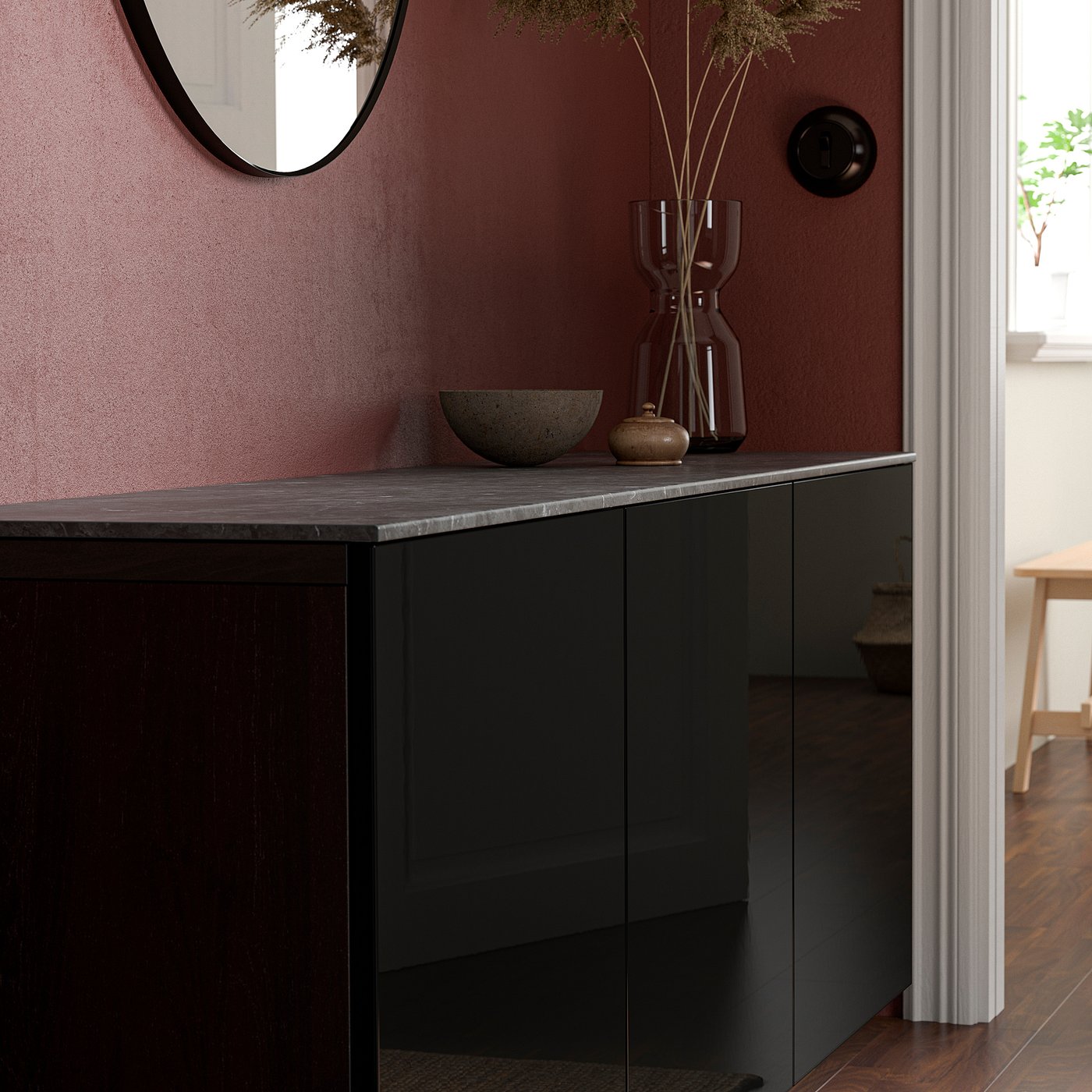 BESTÅ ベストー トップパネル, 大理石調/ブラック, 180x42 cm - IKEA