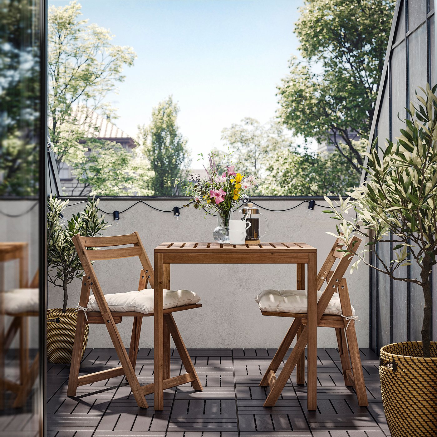 NÄMMARÖ ネッマロー テーブル＆折りたたみチェア2脚 屋外用, ライト