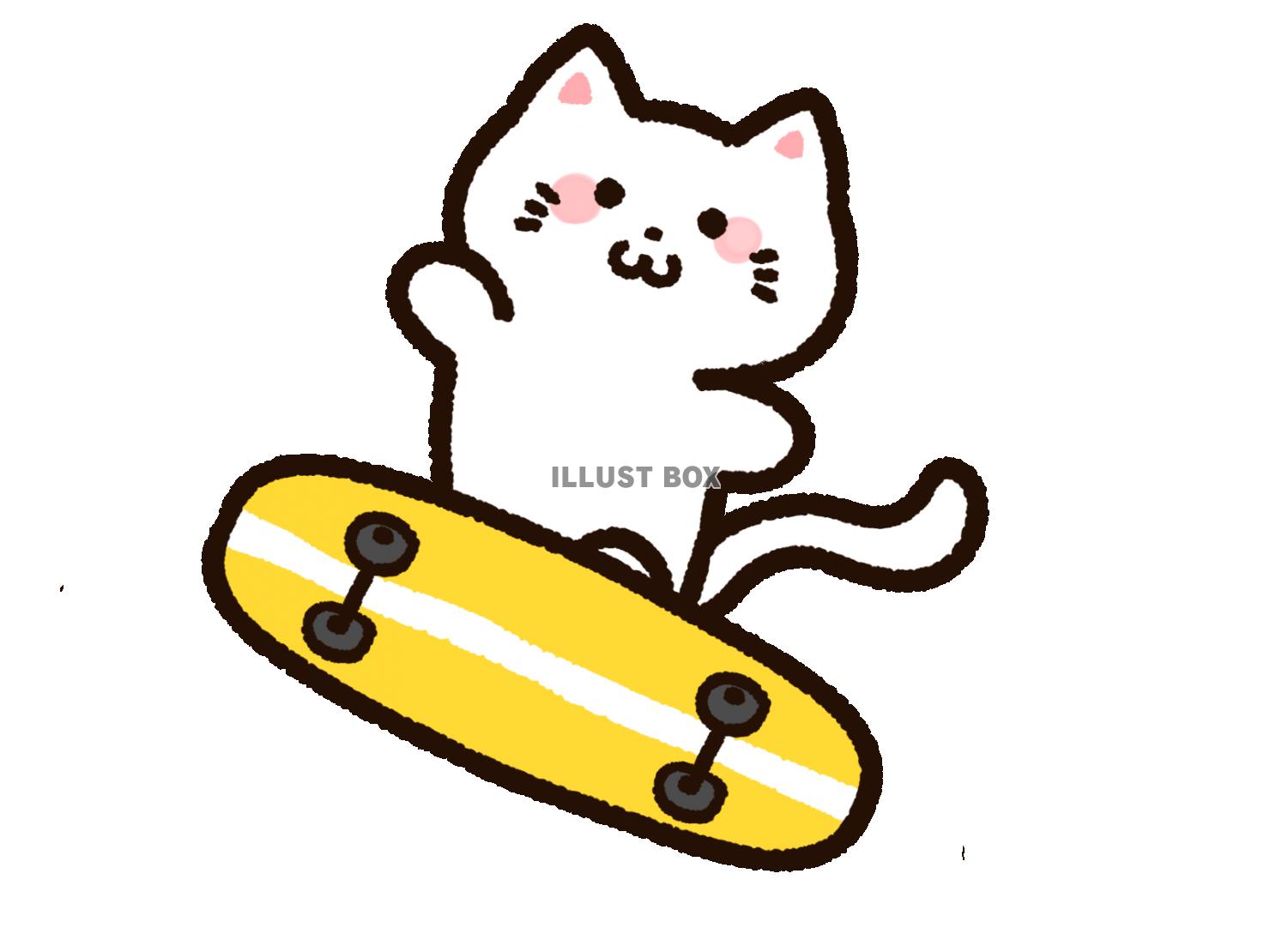 スケボーをする動物 猫：イラスト無料