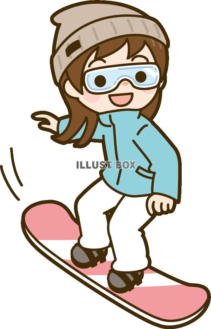 スノーボードをする女の子：イラスト無料