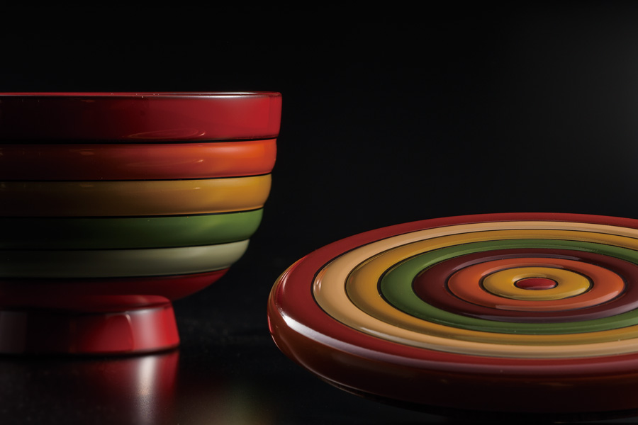 丸盆 独楽文様 尺一 木製 漆塗り トレー FC4-17 漆器の井助