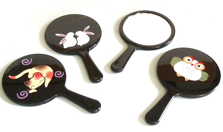 アニマル柄姫鏡 【メール便可】 携帯用手鏡 ミニミラー 漆器の井助