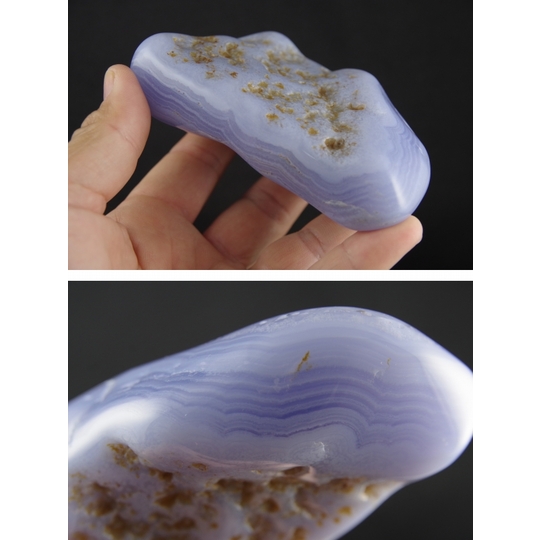 ブルーレースアゲート 原石磨き412g 天然石販売 名取貴石 天然石