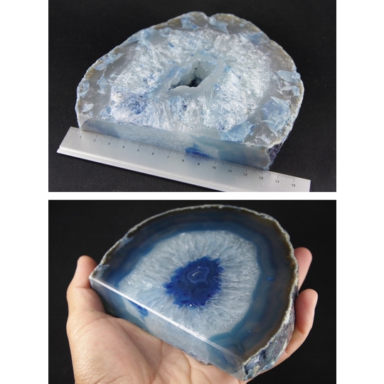 青瑪瑙（アゲート）ジオード一面磨き 867g 天然石販売 名取貴石