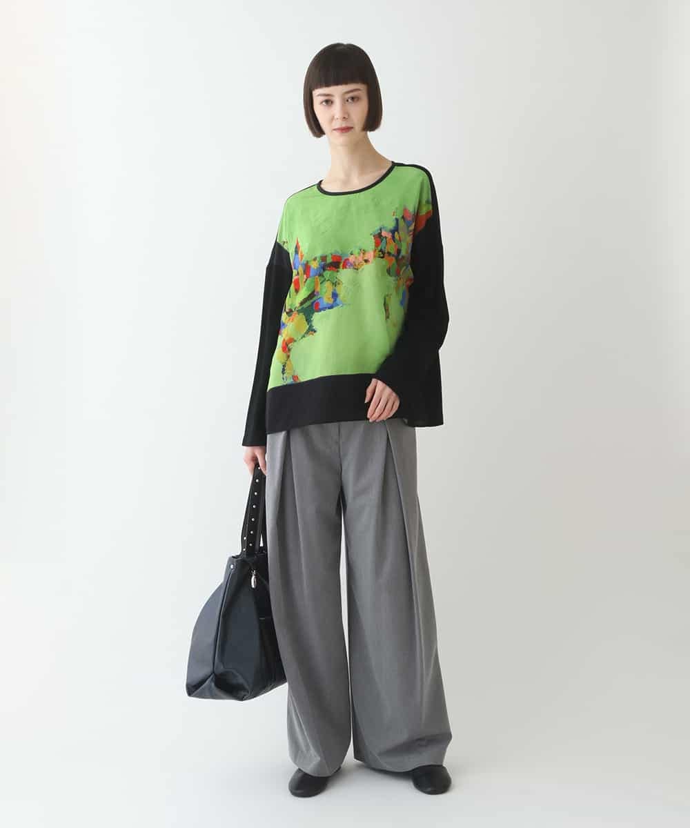 大きいサイズ】フロントタックフレアワイドパンツ /洗える(ガウチョ