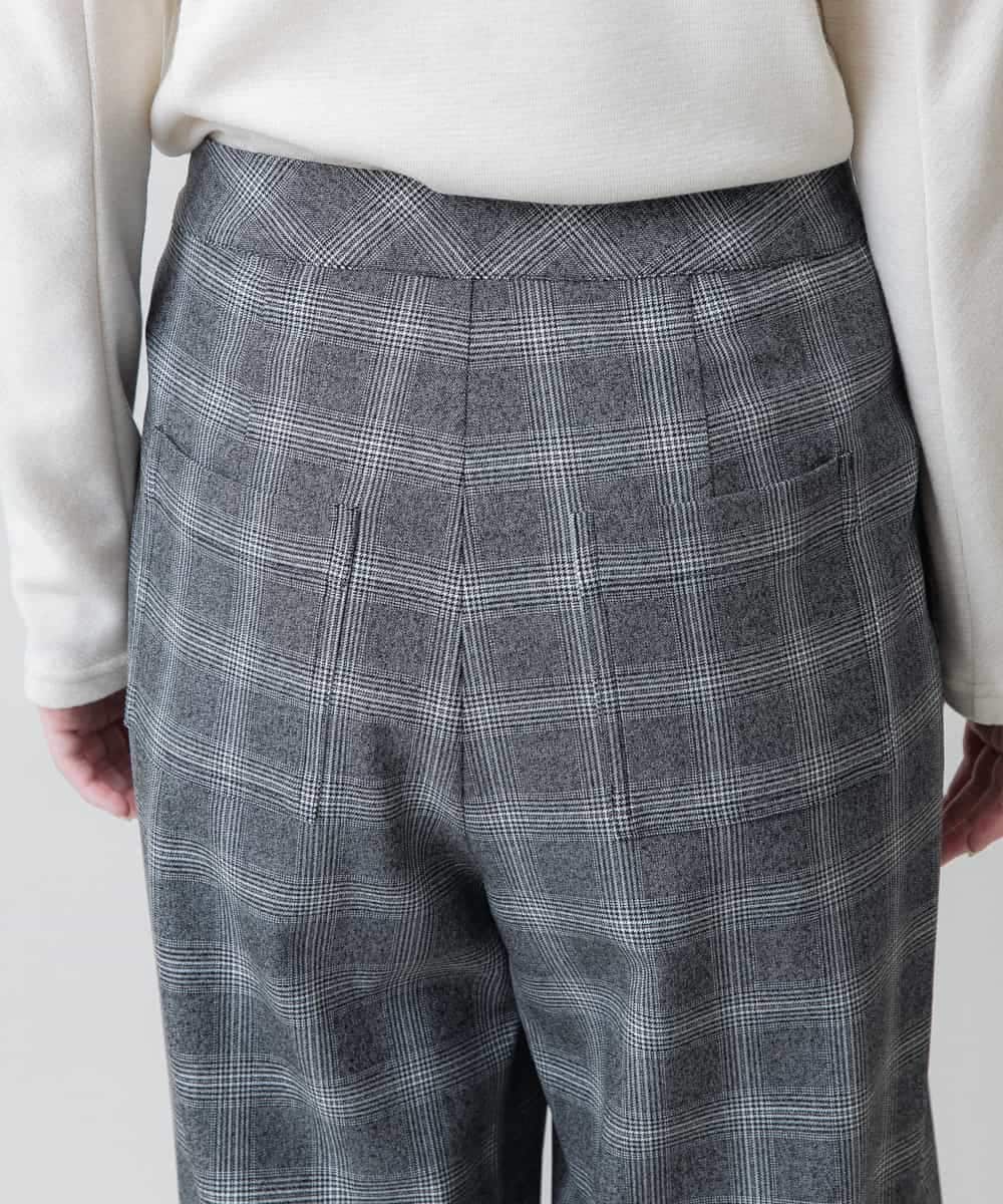 裏起毛チェック柄セミワイドパンツ /洗える(ガウチョ・ワイドパンツ