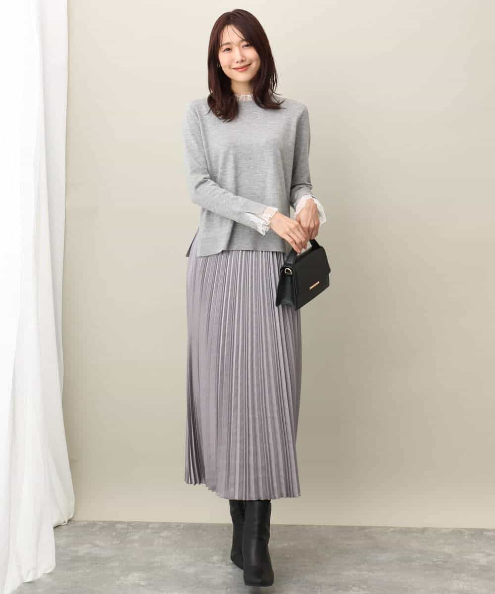 シャイニーサテンプリーツスカート/洗える(ロング・マキシ丈スカート