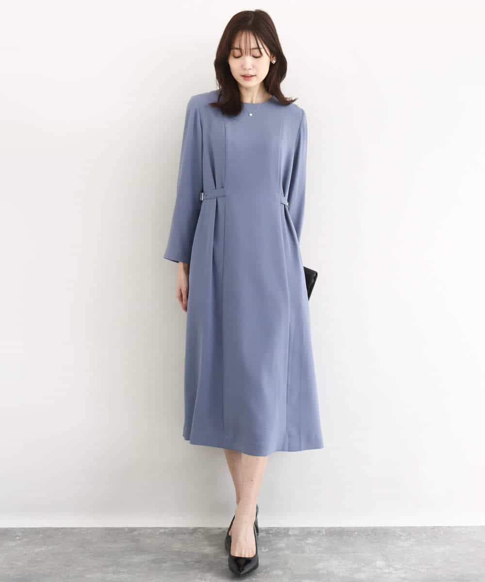 サテンジョーゼット サイドベルトワンピース/洗える(ワンピース) | MK
