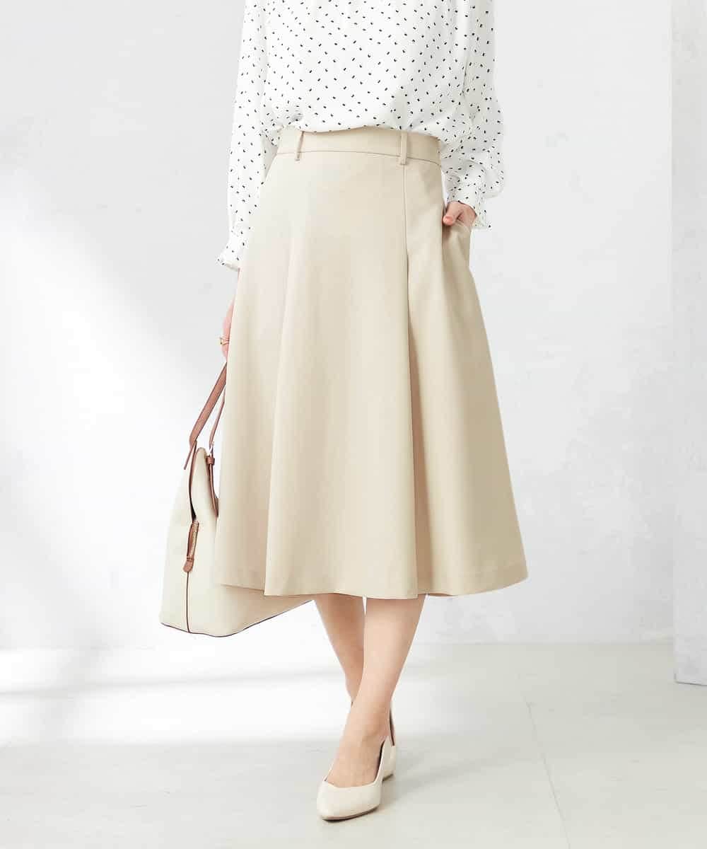 洗える/ストレッチ/UVカット】麻調ストレッチフレアスカート(ひざ丈