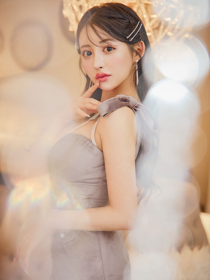 リボンショルダーベロアセットアップドレス/キャバドレス【XS-Lサイズ