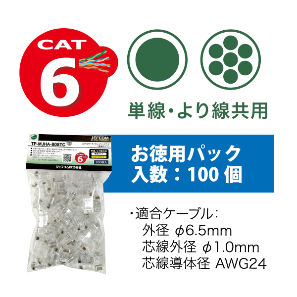 カテゴリー6モジュラープラグ（貫通タイプ）｜ジェフコム(株)-電設工具