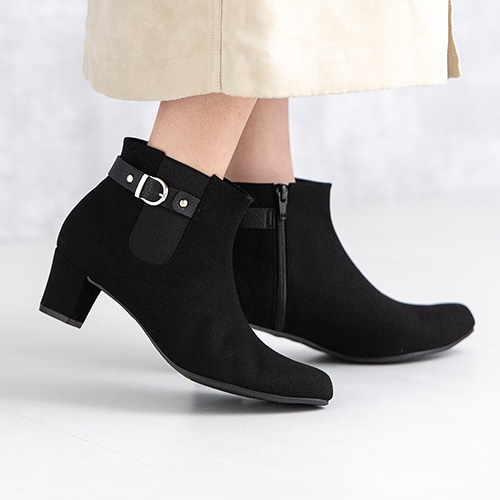 サイドゴアベルトショートブーツ/125-45810(M ブラックスエード