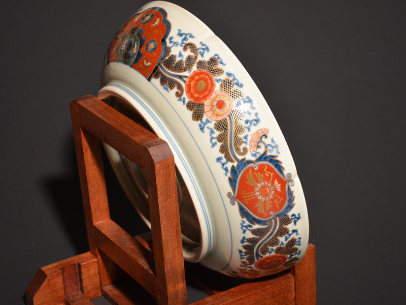 献上手古伊万里焼】飾り大深鉢 染錦本金吉祥藤地紋