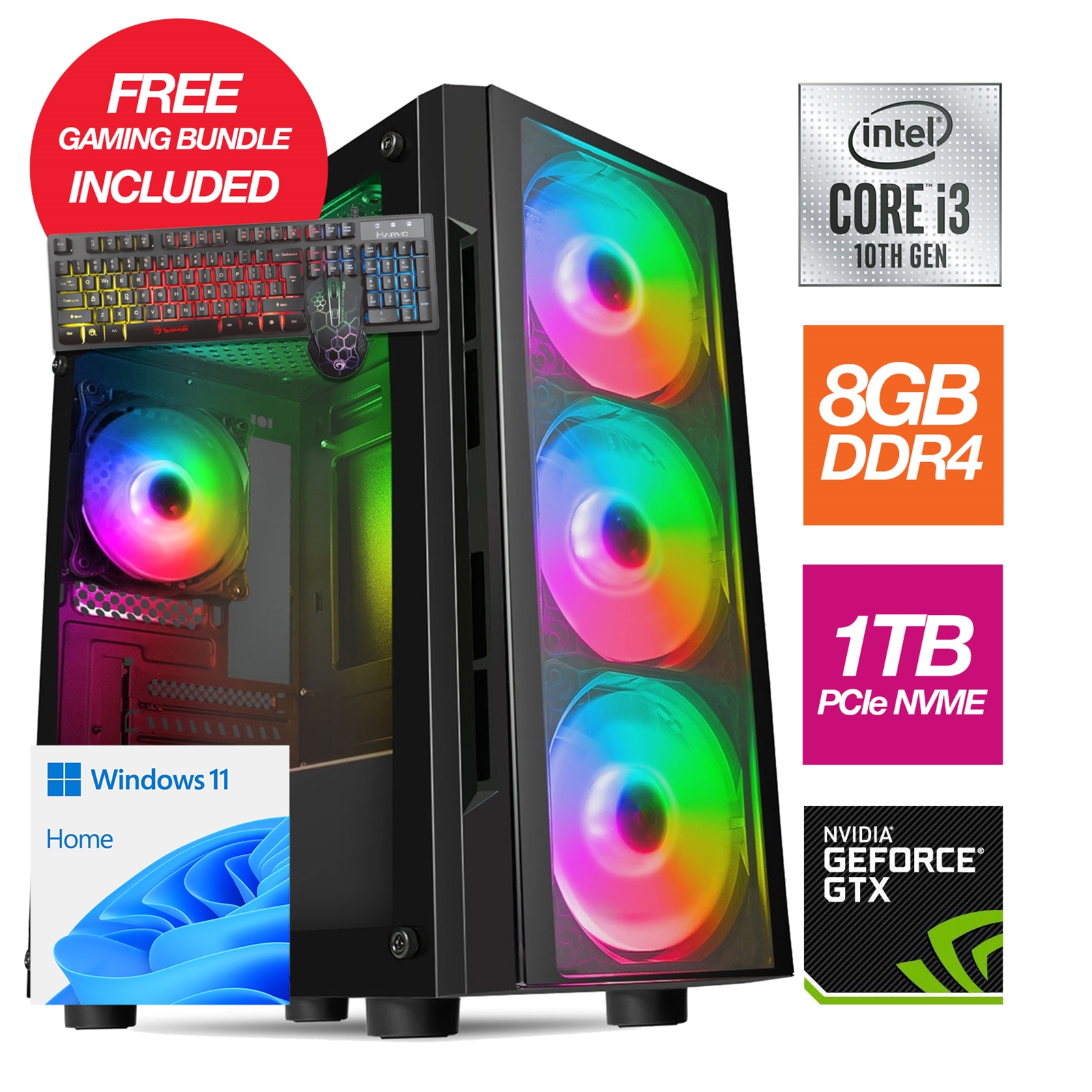 格安PC i3-10100F m.2 512GB RAM16GB RGB Gaming System - Intel i3