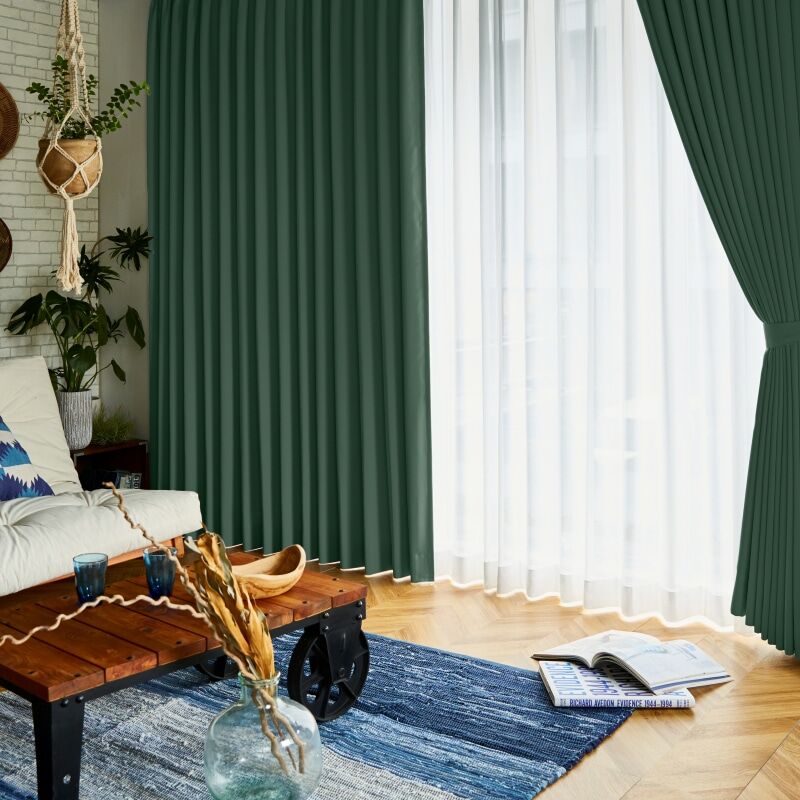 ツル カーテン JD-67265R ダークグリーン ｜ジャストカーテン