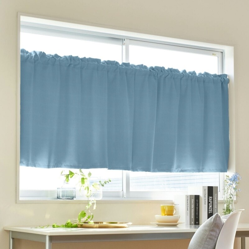 ツル カフェカーテン JD-67294R スモークブルー ｜ジャストカーテン