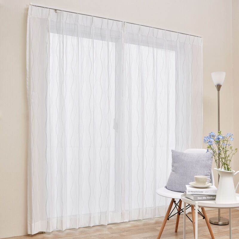 ミラー・遮熱・UVカット】ウェーブ レースカーテン JD-68010R グレー