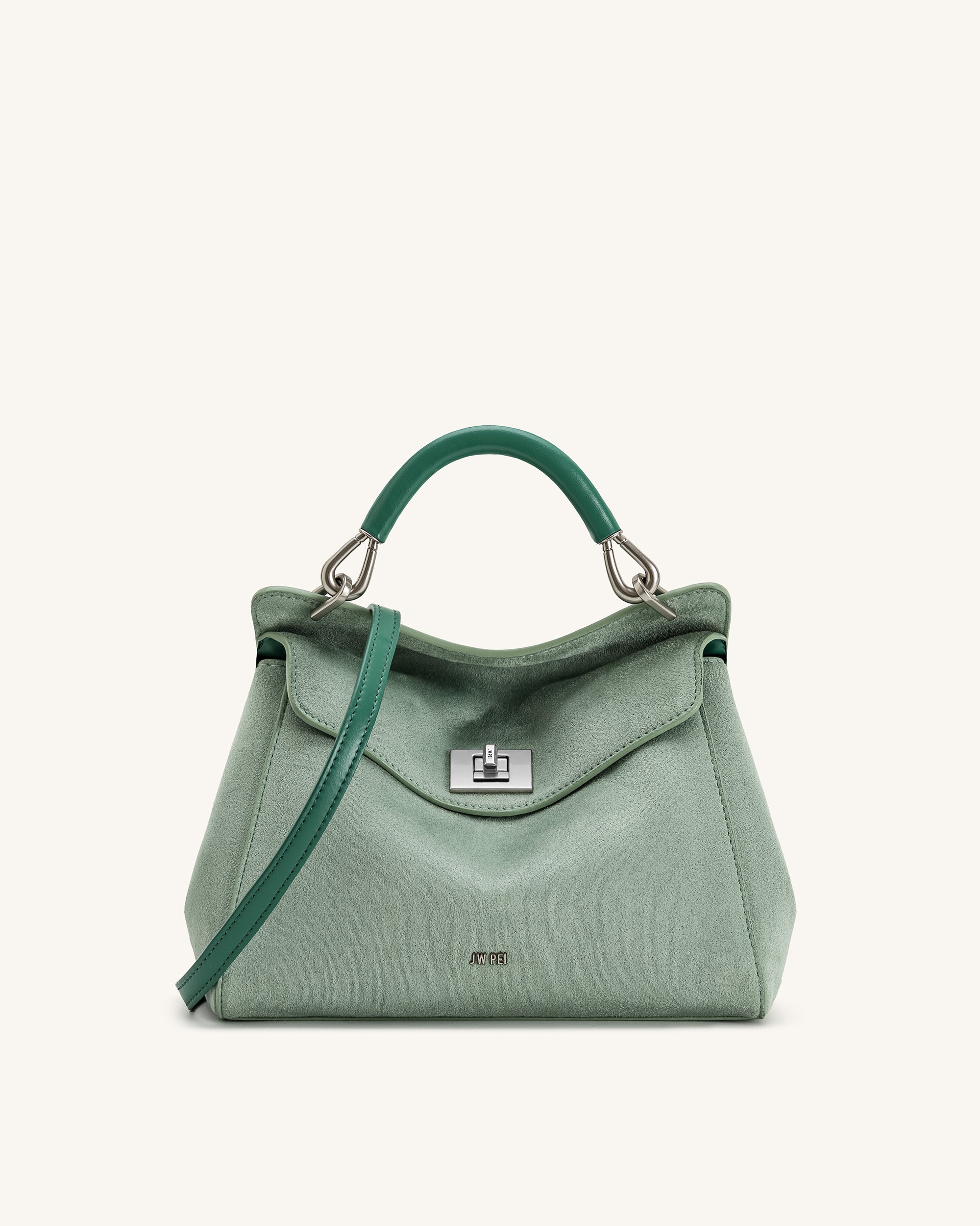 Lucia Classic Faux Suede Top Handle Bag - Matcha Green | JW PEI