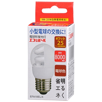 電球形蛍光灯 E26 25形相当 電球色 エコなボール [品番]04-3205｜株式