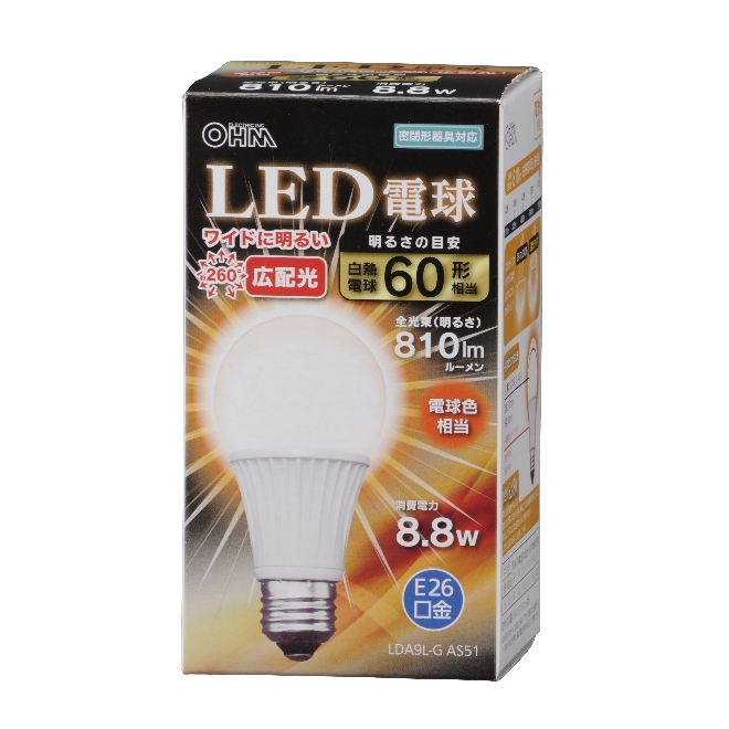 LED電球 E26 60形相当 電球色 [品番]06-3099｜株式会社オーム電機