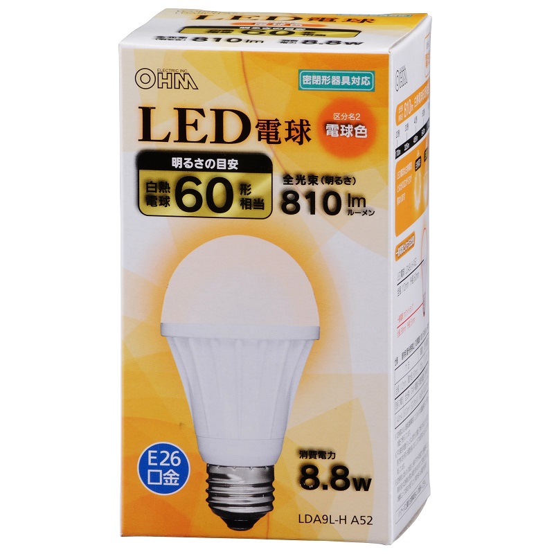LED電球 E26 60形相当 電球色 [品番]06-3003｜株式会社オーム電機