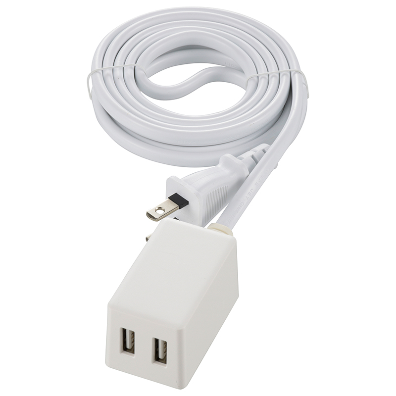 コードが長いUSB充電器 USB2個口 2m 白 [品番]00-1828｜株式会社オーム電機