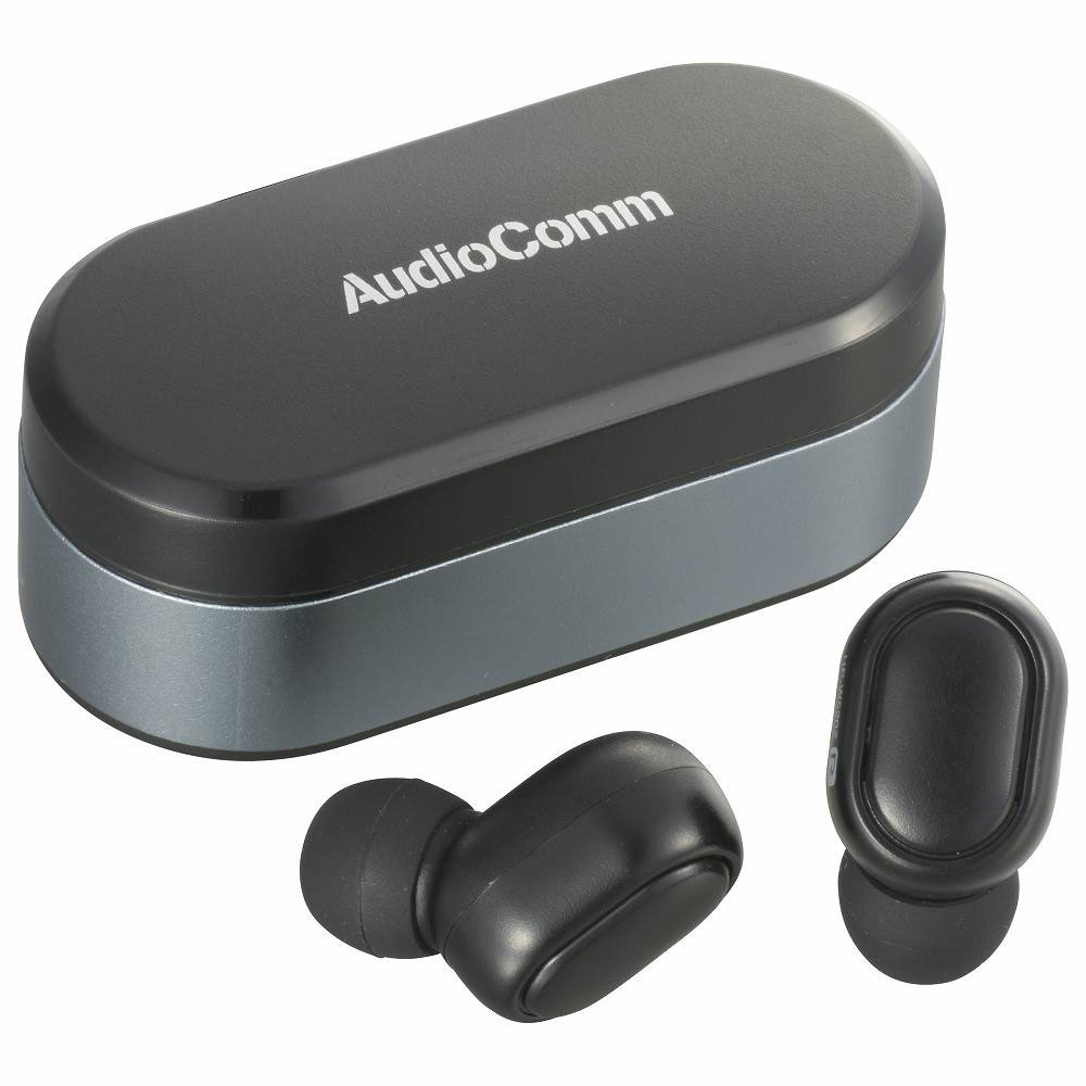 AudioComm完全ワイヤレスイヤホン 電池残量表示 ブラック [品番]03