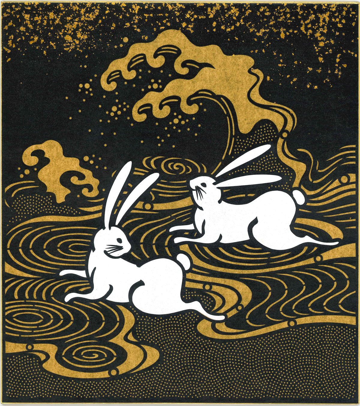 波越えうさぎ」 干支の色紙：卯（う） / 伊勢型紙専門店おおすぎ