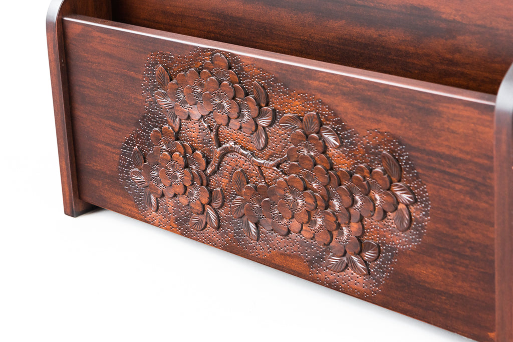 軽井沢彫り マガジンラック スリッパラック アンティーク 工芸品 桜柄