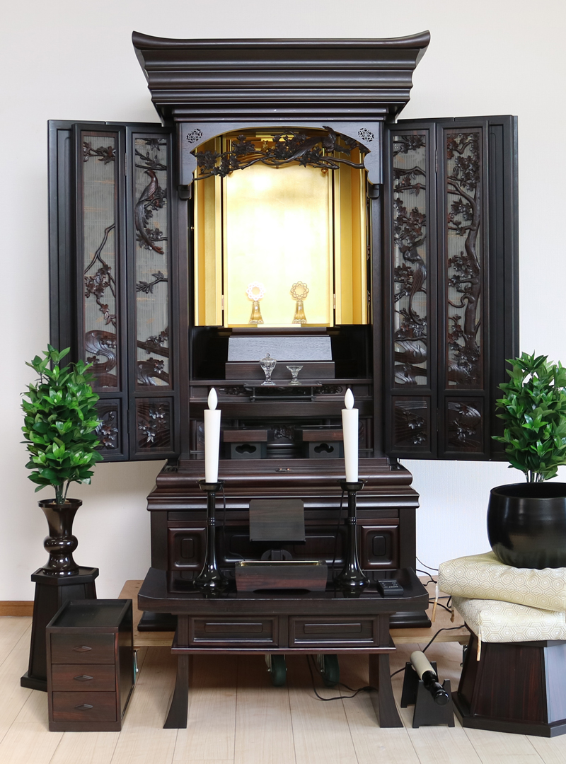 創価学会 厨子型 中古仏壇628 金剛堂57本黒檀尾長鳥 国産徳島製 定価