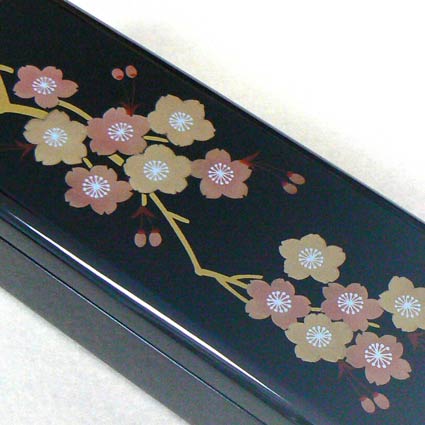 ≪在庫処分 70％オフ≫ 会津塗り 黒 長角・リング指しつき（桜 さくら