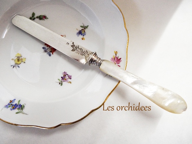 フランス アンティーク 純銀 sv950 マザーオブパール フルーツナイフ