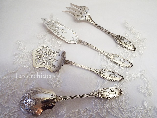 フランスアンティーク 純銀 オードブル サービング4本セット オルキデ