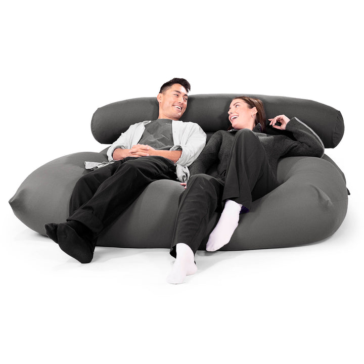 2人掛けラウンジャービーズクッション:グレー/むちゃのびストレッチ