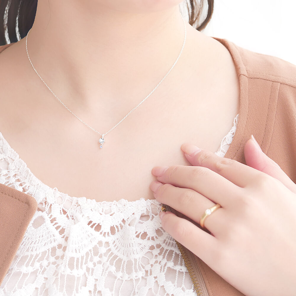 誕生石が選べる 天然石&キュービックジルコニア シルバーネックレス