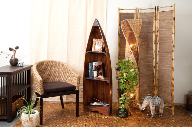 ボート型木製ラック 3段 [Mサイズ]【47849】 /アジアン雑貨・バリ雑貨