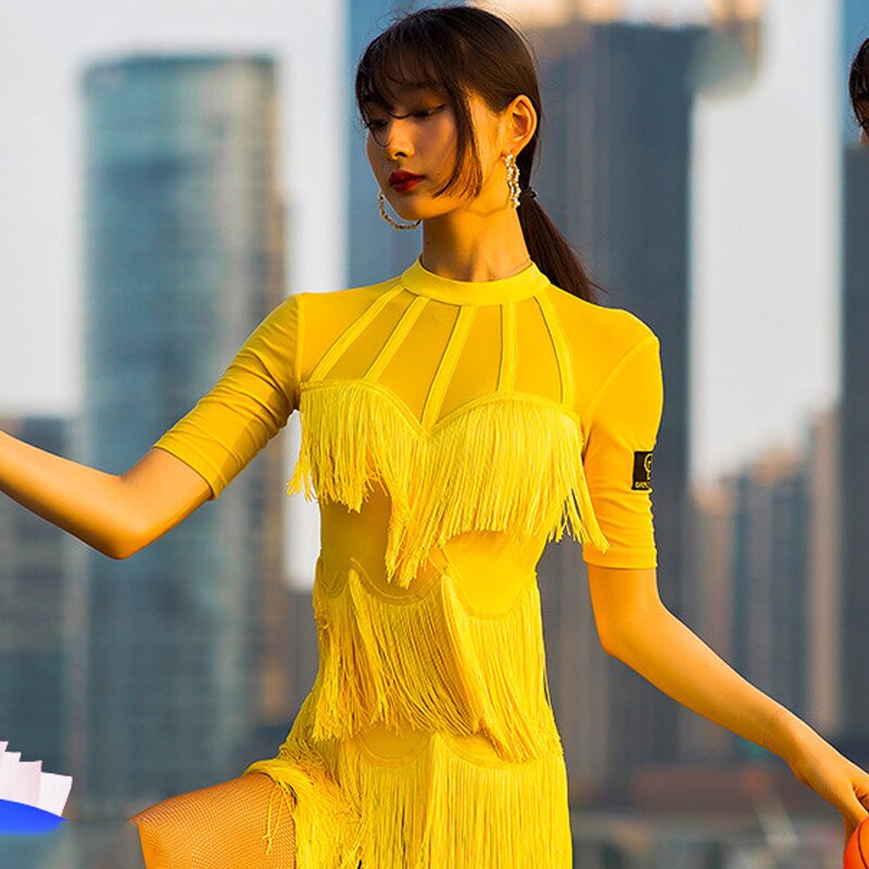 ラテンダンスドレス 大人のパフォーマンス フリンジドレス サルサ