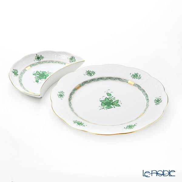 新品 ヘレンド アポニーグリーン 中皿 スーププレート 約20.5cm 3枚