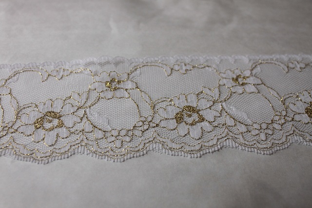 レースのお店 ななか ☆ラッセルレース 金ラメ／ホワイト 日本製 幅6.7